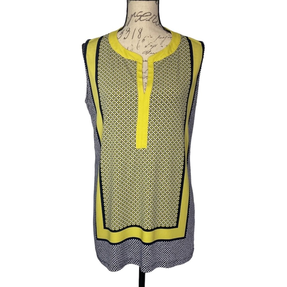 Jones New York Polka Dot Sleeveless Stretch Top Size 1X Black Yellow